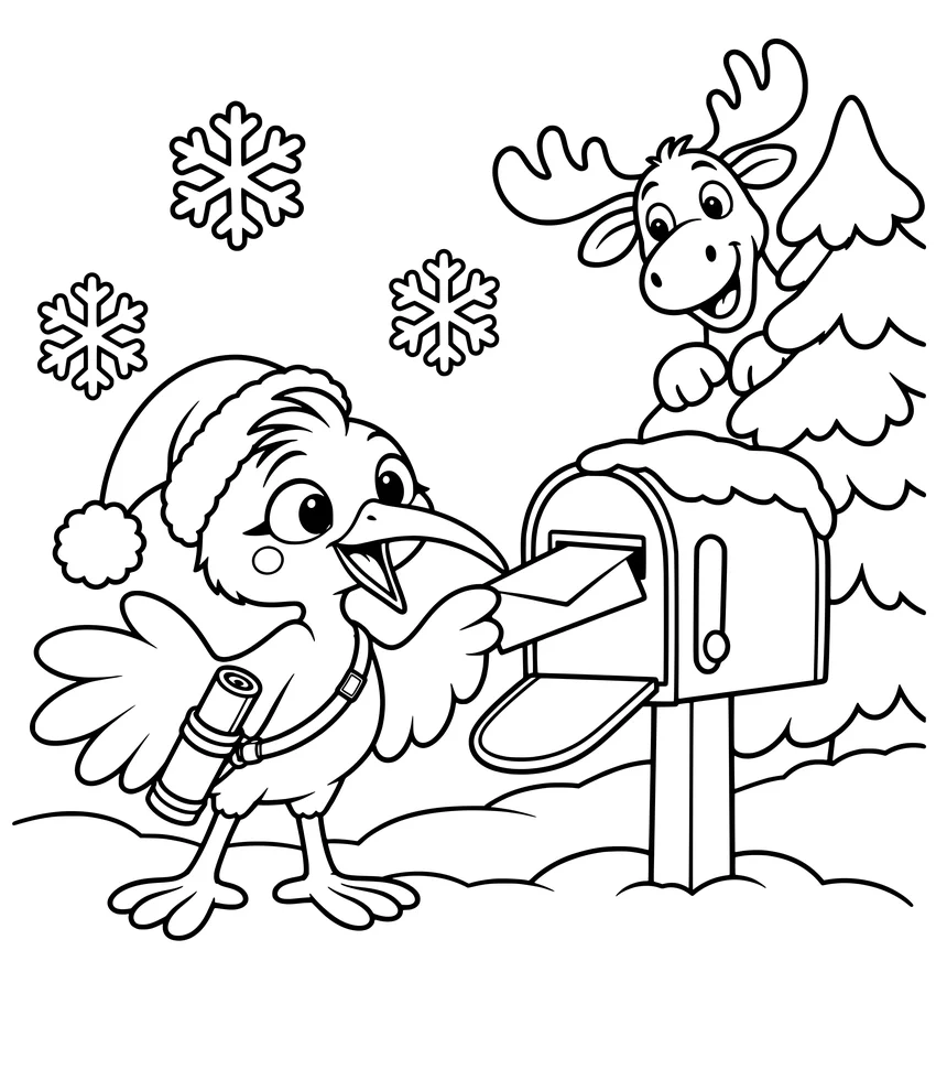 Canada: Letters to Santa: Nilobi mails a letter to Santa while a moose watches.