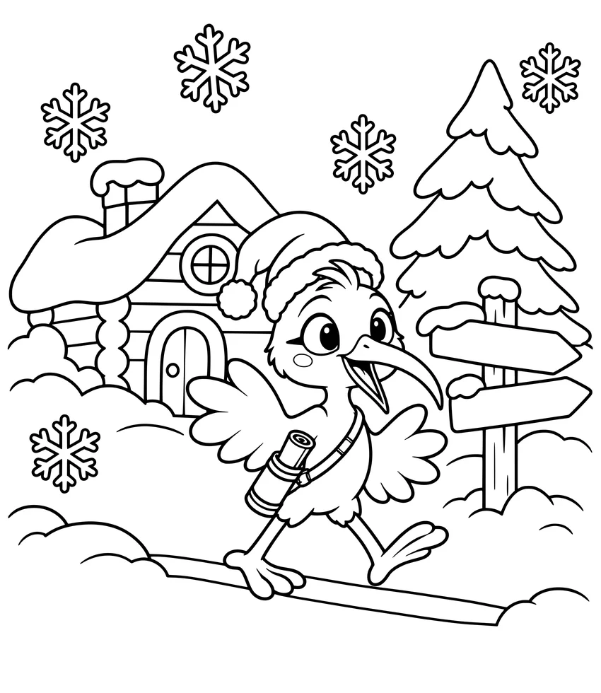 Finland: Santa Claus Village: Nilobi steps over a line in the snow at Santa Claus Village.
