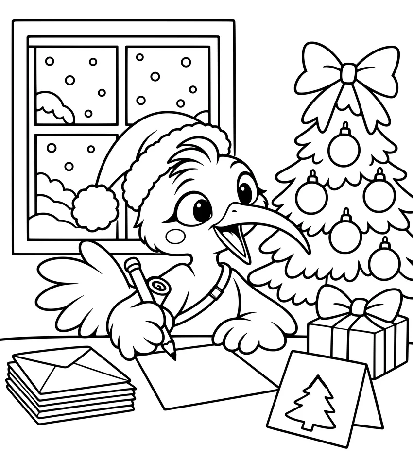 Writing Christmas Cards: Nilobi writes Christmas cards at his desk.