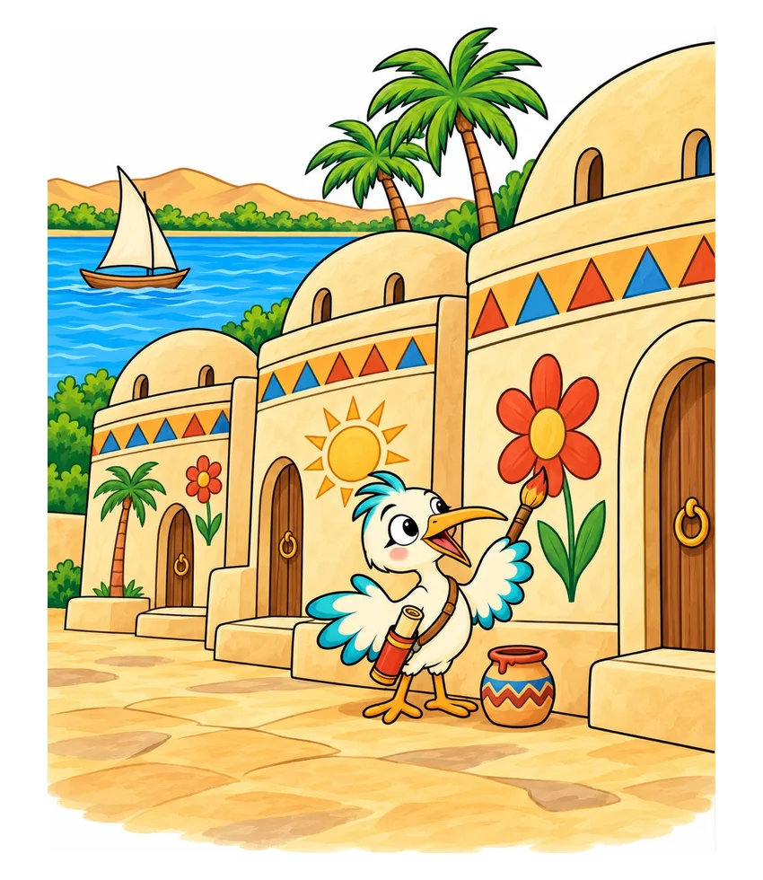 A Colorful Nubian Village coloring page