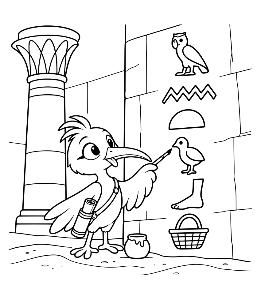 Writing in Hieroglyphs: Nilobi writes his name in picture signs.