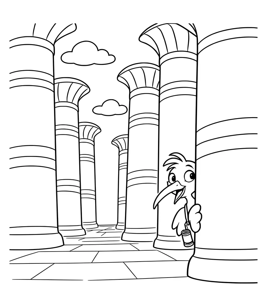 Hide-and-Seek in Karnak: Nilobi plays hide-and-seek between giant columns.