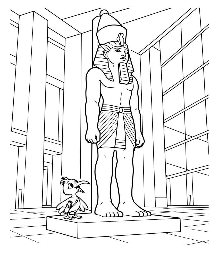The Giant Statue: Nilobi looks up at the huge statue of Ramses II at the Grand Egyptian Museum.