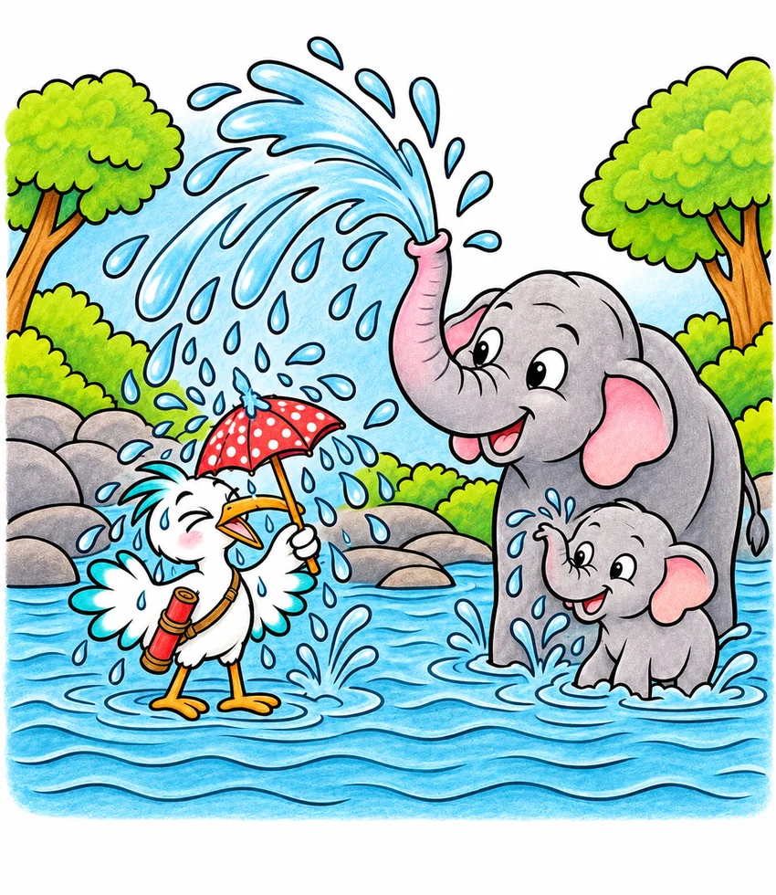 Elephant Bath Time coloring page