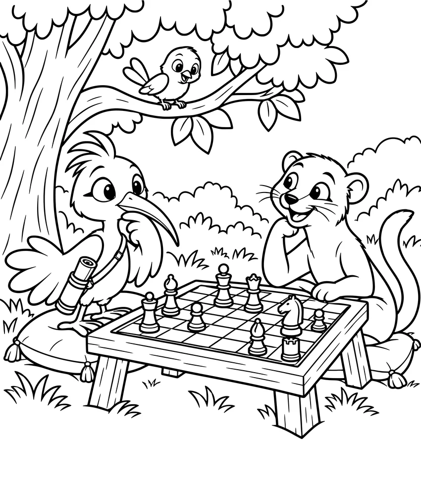 Chess Began in India: Nilobi and his mongoose friend play a game of chess under a tree.