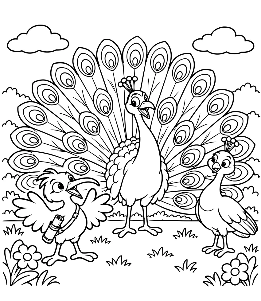 The Peacock: Nilobi tries to copy a peacock showing off his tail.