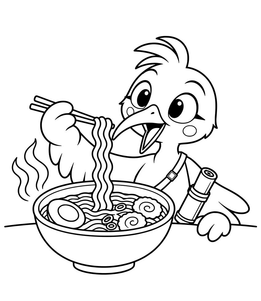Instant Ramen: Nilobi lifts a big tangle of noodles with his chopsticks.