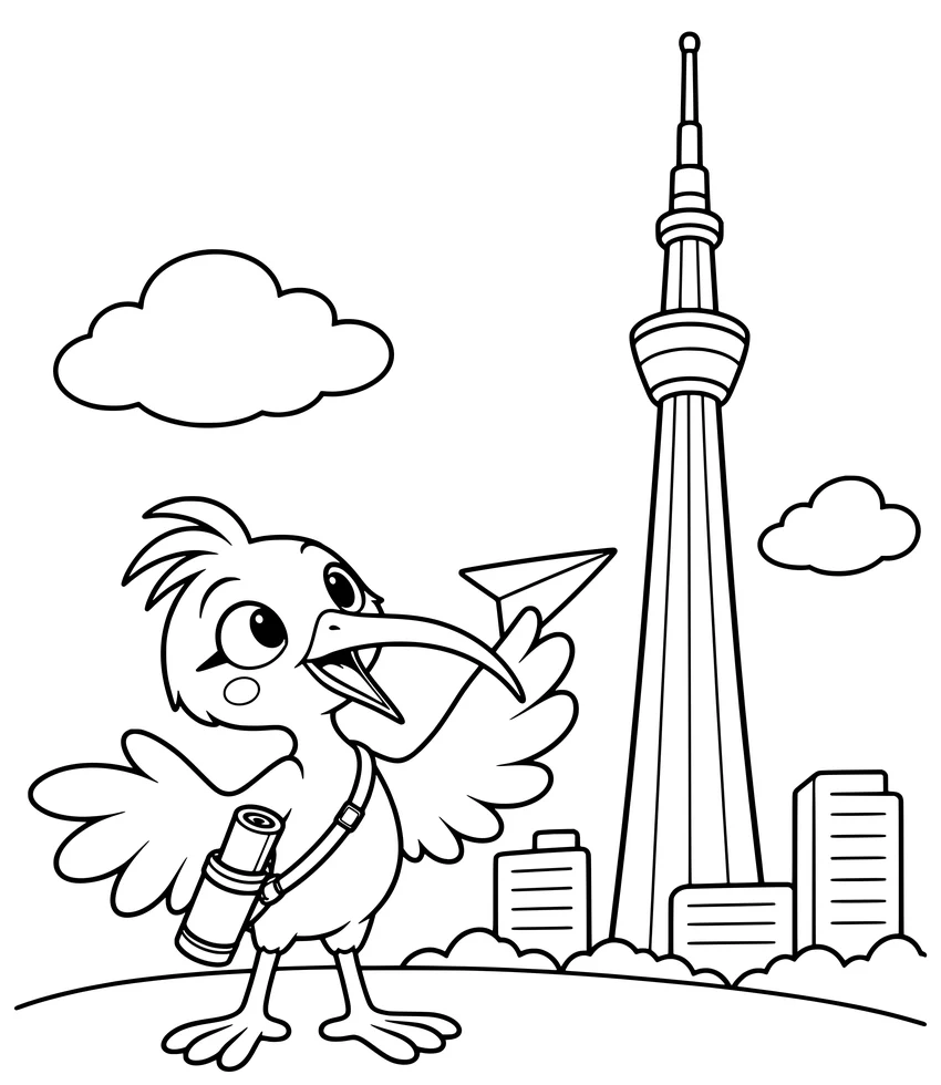 Tokyo Skytree: Nilobi throws a paper airplane in front of Tokyo Skytree.