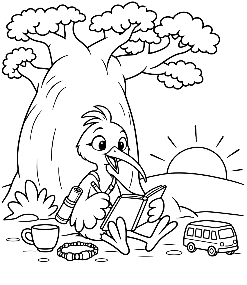 Writing the Journey: Nilobi writes about his safari under a baobab tree at sunset.
